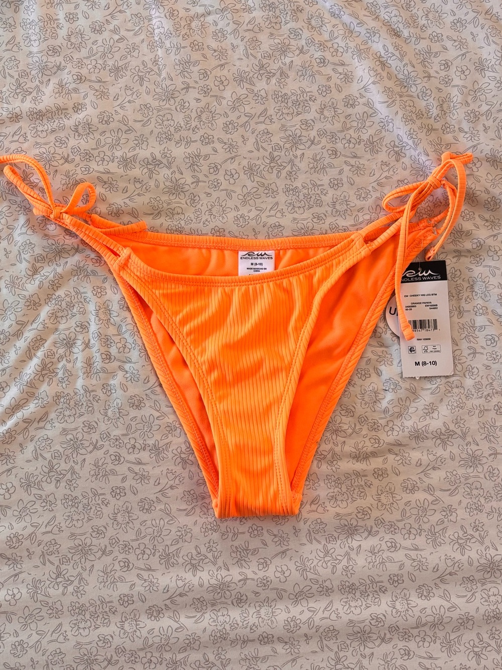 Orange Ribbed Tie-Side Bikini Bottom